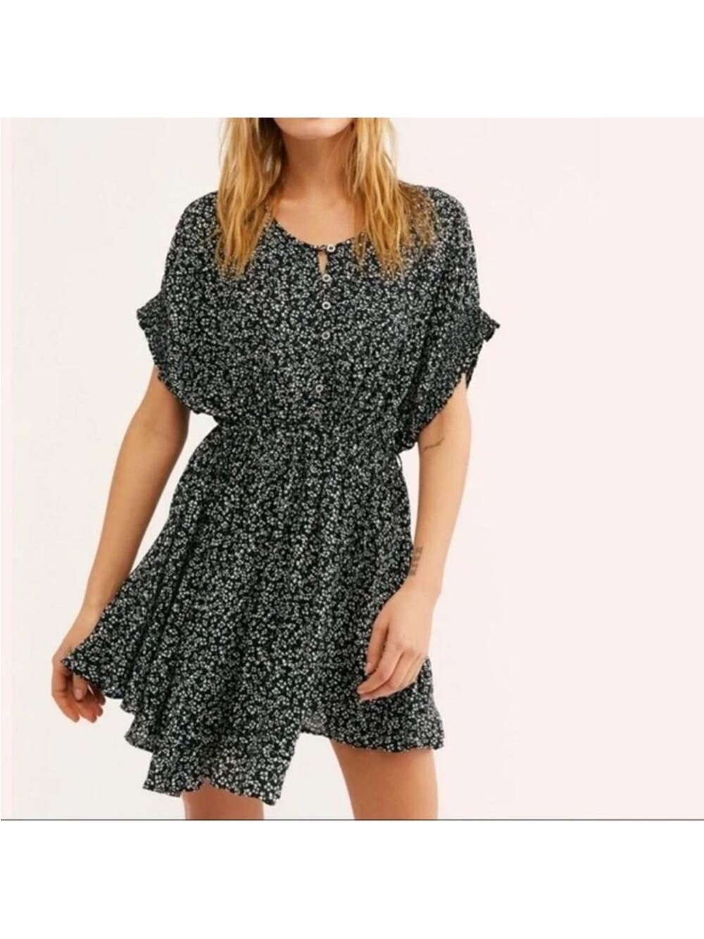 Free People Black Floral Mini Dress